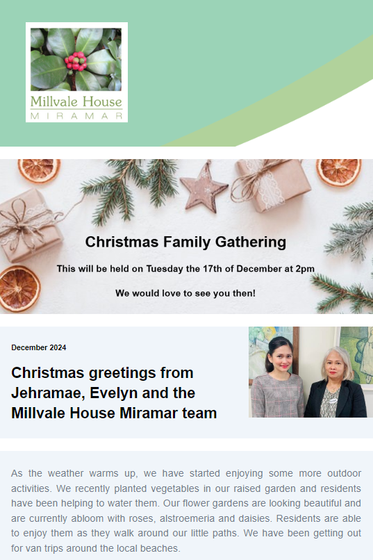 Millvale House Miramar newsletter December 2024